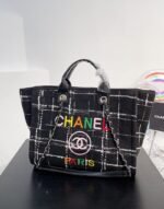 Chanel Rainbow Black Tweed Deauville Tote Black - Image 6