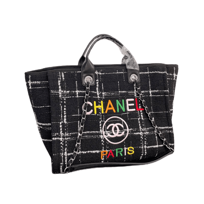 lOZRY7pR-UD_9V9KUVJYPKR9NT_副本 Chanel Rainbow Black Tweed Deauville Tote Black - Image 1