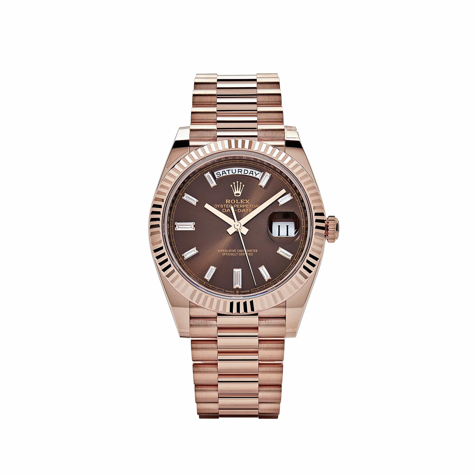 rolex-day-date-228235-rose-gold-chocolate-baguette-diamond-dial-2023-rolex-43627598577908 Rolex Day-Date 40 228235 Rose Gold Chocolate Baguette Diamond Dial (2024) - Image 1