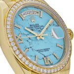 Rolex Day-Date 36 128348RBR Yellow Gold Diamond Bezel Turquoise Diamond Dial - Image 4