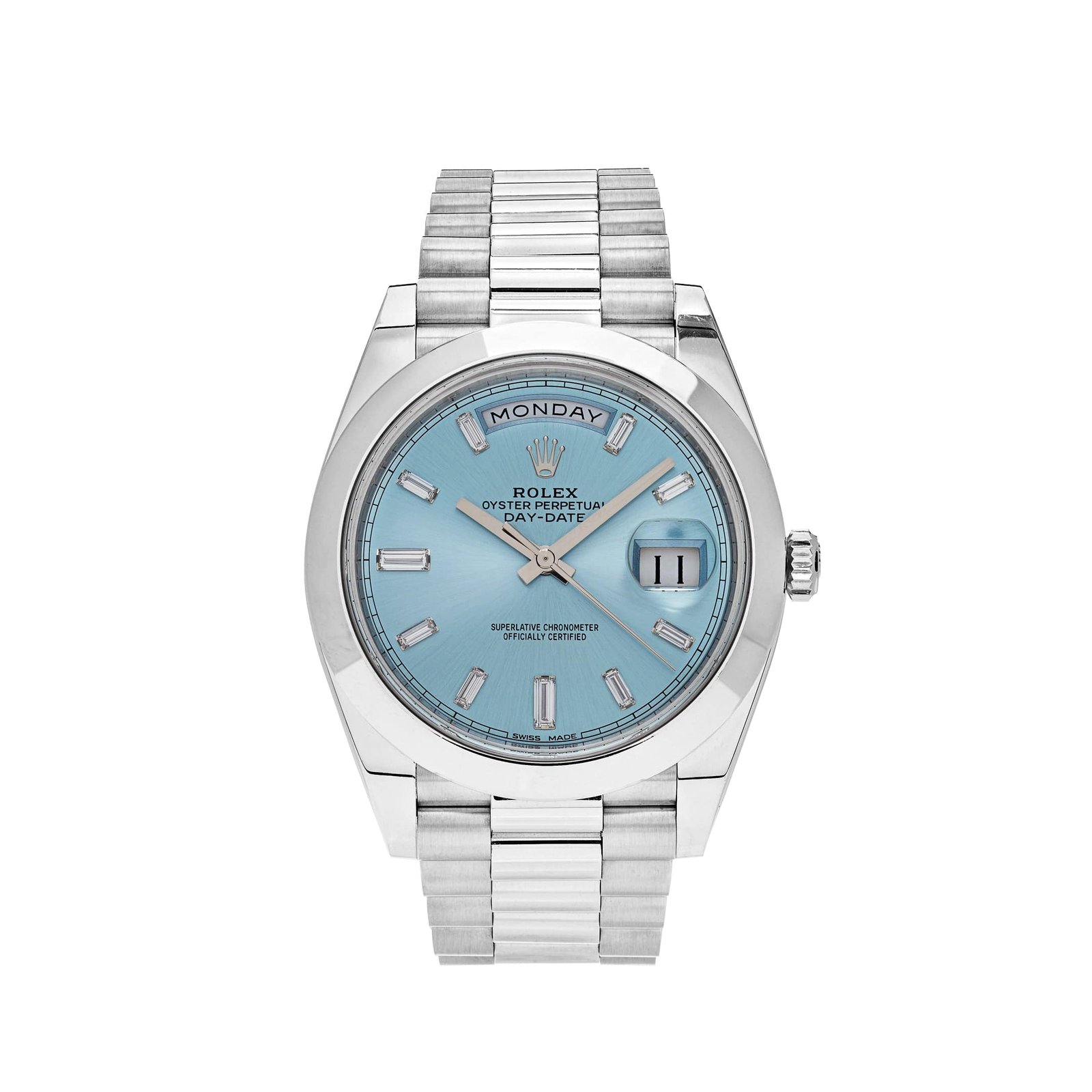 rolex-day-date-platinum-40mm-ice-blue-baguette-dial-228206-rolex-40266261758196 Rolex Day-Date 40 228206 Platinum Ice Blue Diamond Dial (2018) - Image 1