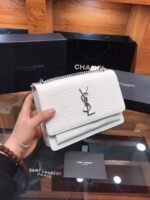 SAINT LAURENT Calfskin Crocodile Embossed Medium Monogram Sunset Icy White - Image 2