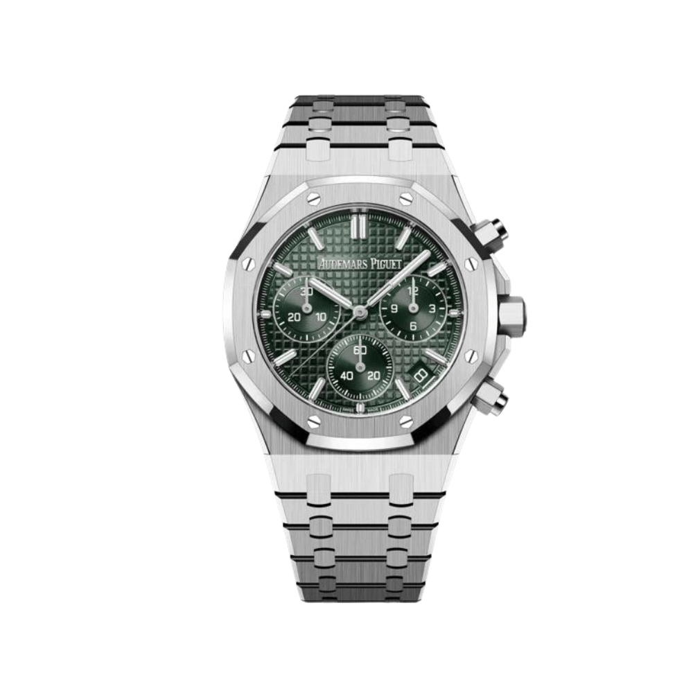 tFskomiJ-audemars-piguet-royal-oak-26240st-oo-1320st-04-chronograph-50th-anniversary-green-dial-2021-audemars-piguet-40258777612532 Audemars Piguet Royal Oak 26240ST.OO.1320ST.04 Selfwinding Chronograph ’50th Anniversary’ Stainless Steel Khaki Green Dial - Image 1