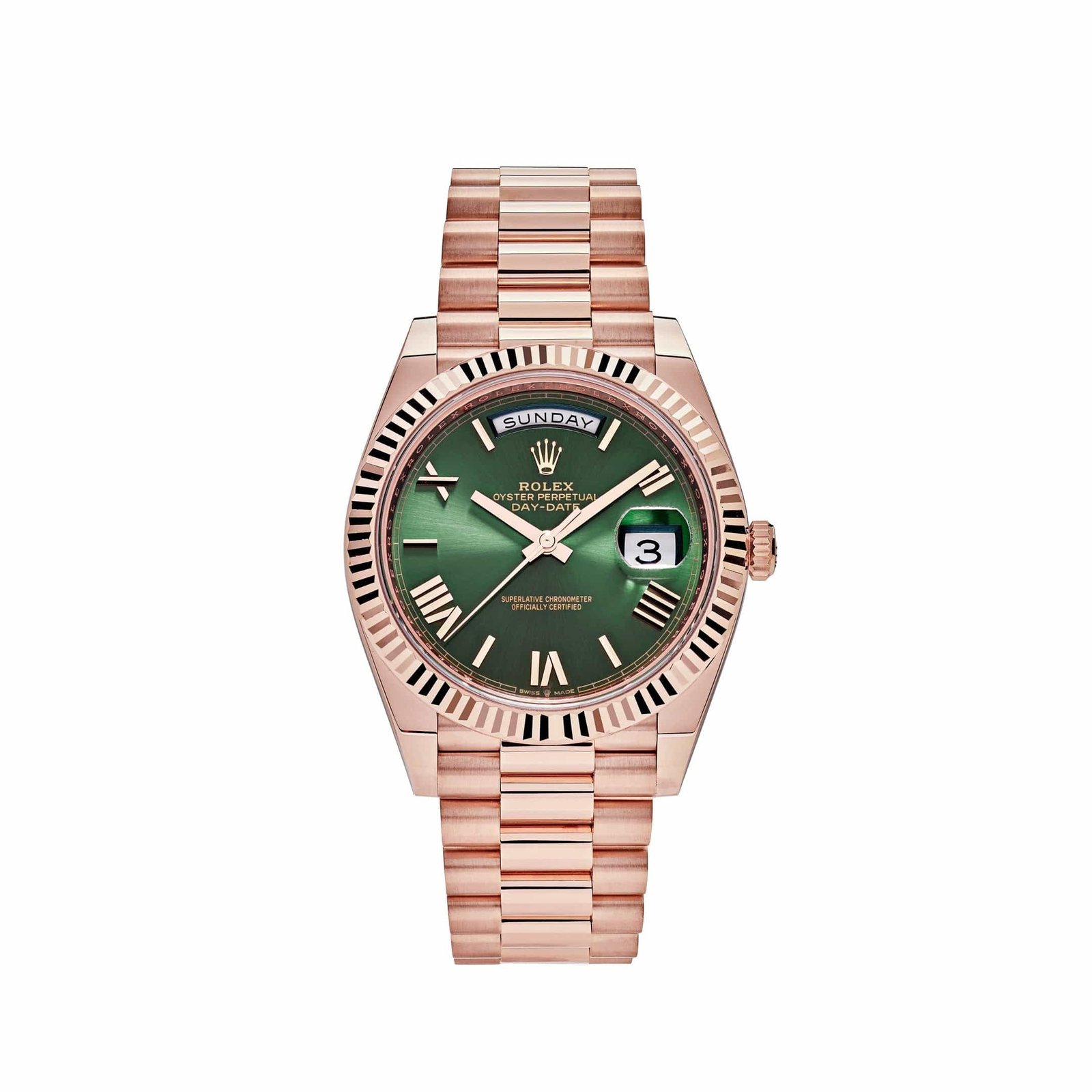 tzAyrDLM-rolex-day-date-40-rose-gold-olive-green-dial-228235-2023-rolex-40269104709876 Rolex Day-Date 40 228235 Rose Gold Olive Green Dial (2024) - Image 1
