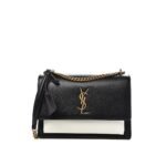 Saint Laurent  Calfskin Bi-Color Medium Monogram Sunset Black Pearl White